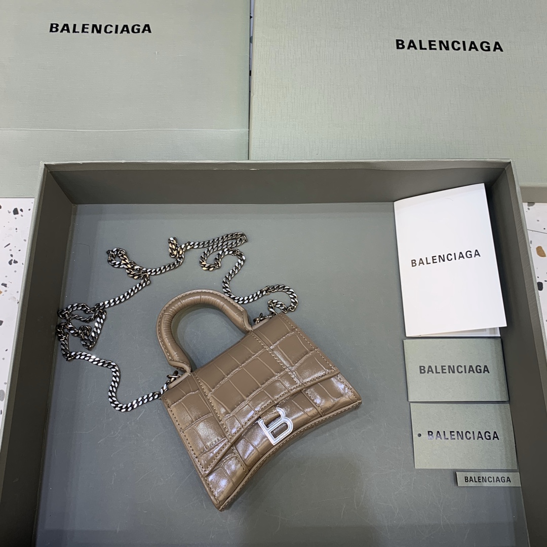 Balenciaga Hourglass Mini Handbag With Chain Crocodile Embossed Shoulder Bag Khika